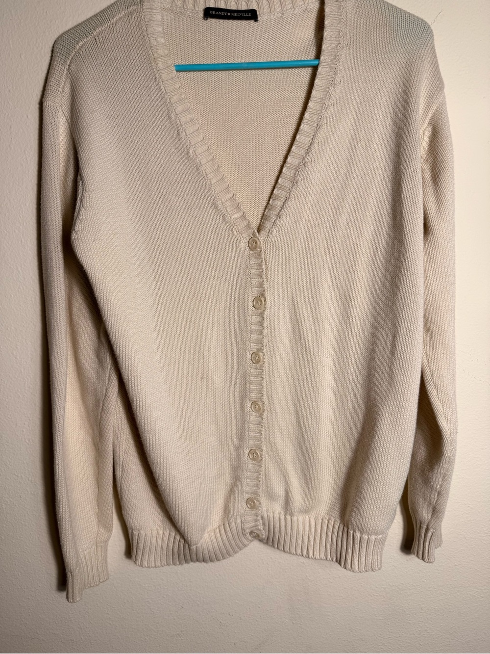 Brandy Melville Cream V-Neck Button Cotton Cardigan